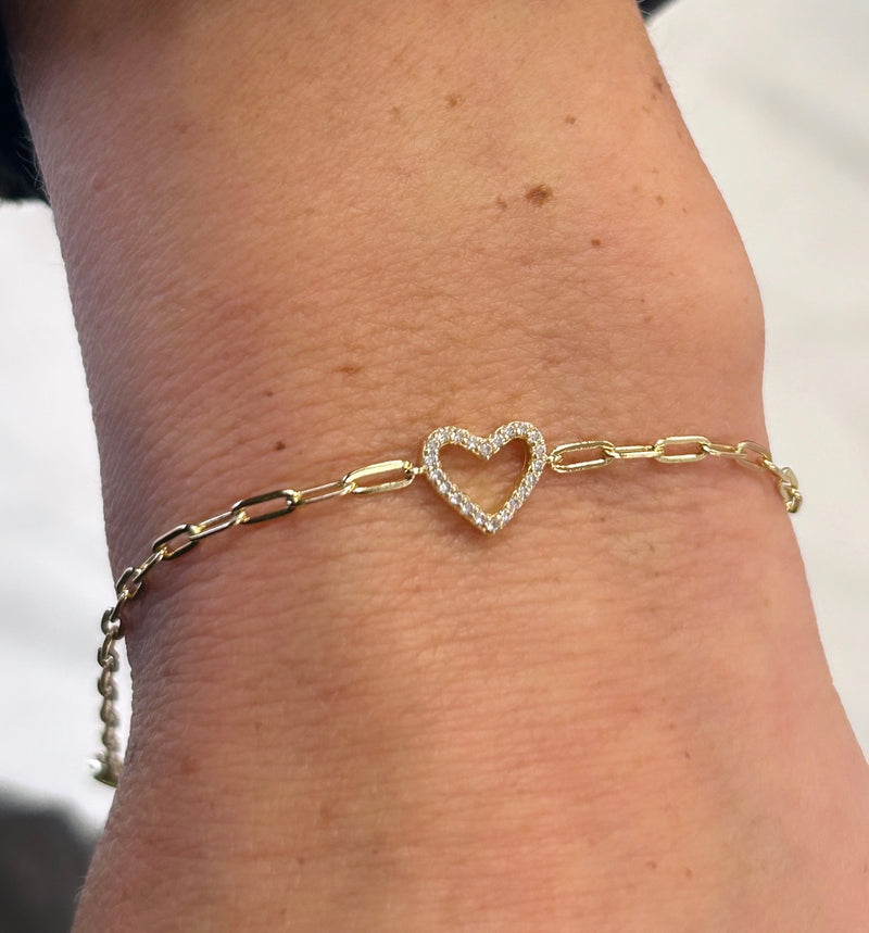 Open Heart Paperclip Bracelet