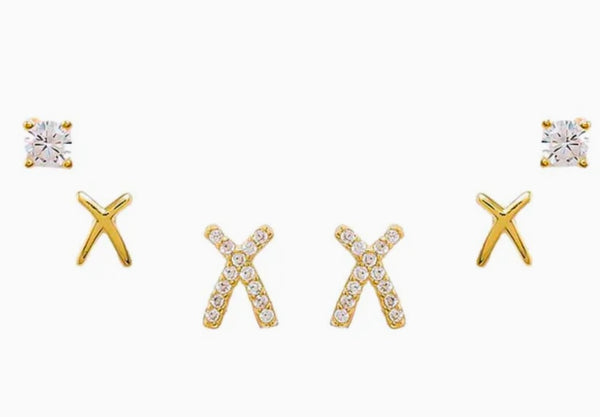 CZ's & X's Stud Earring Combo Set