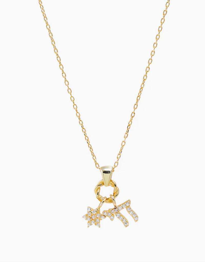 Pave Dangling Jewish Charms Pendant Necklace