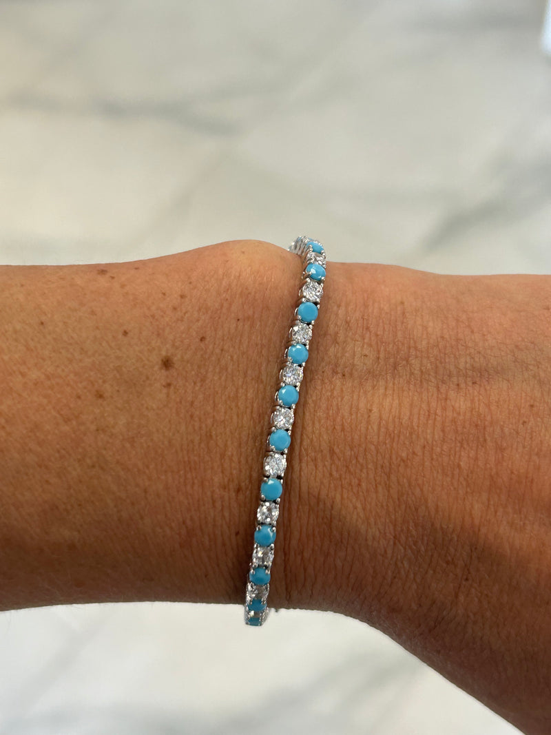 Aqua and CZ tennis bracelet