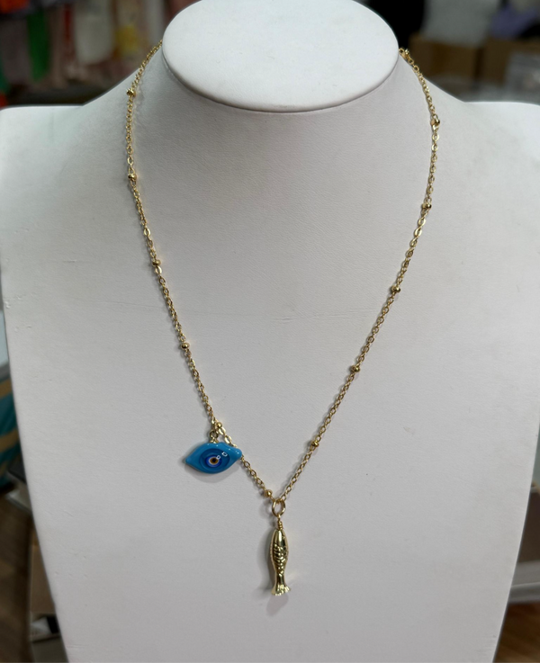 Fish Evil Eye Charm Necklace