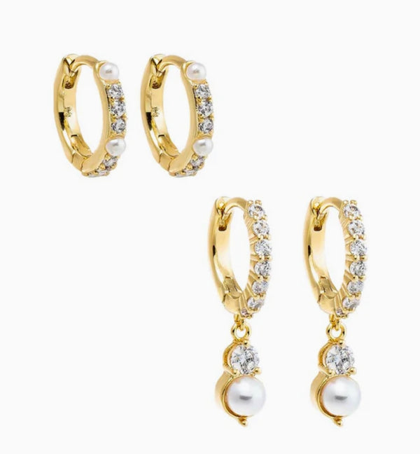 Dianty Pearl Huggie Earring Combo Set