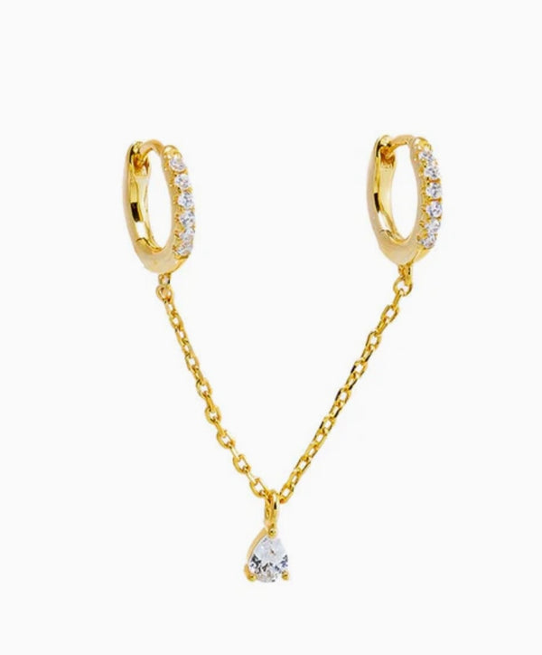 CZ Dangling Pear Chain Huggie Earring