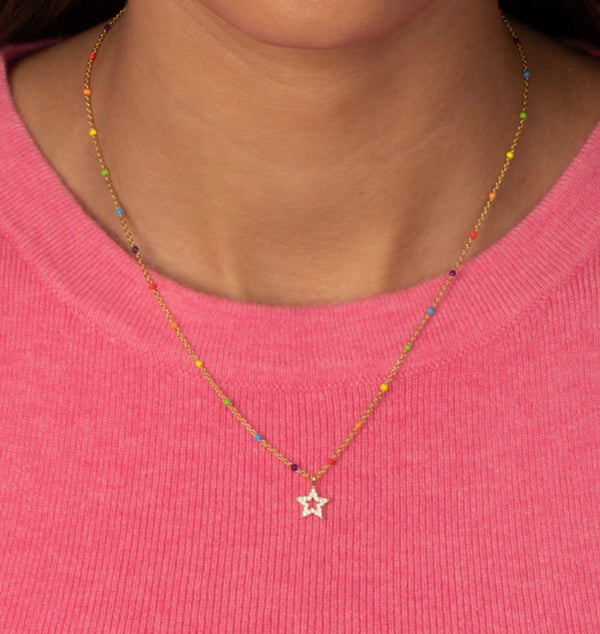 Pave Star Multi Color Beaded Necklace