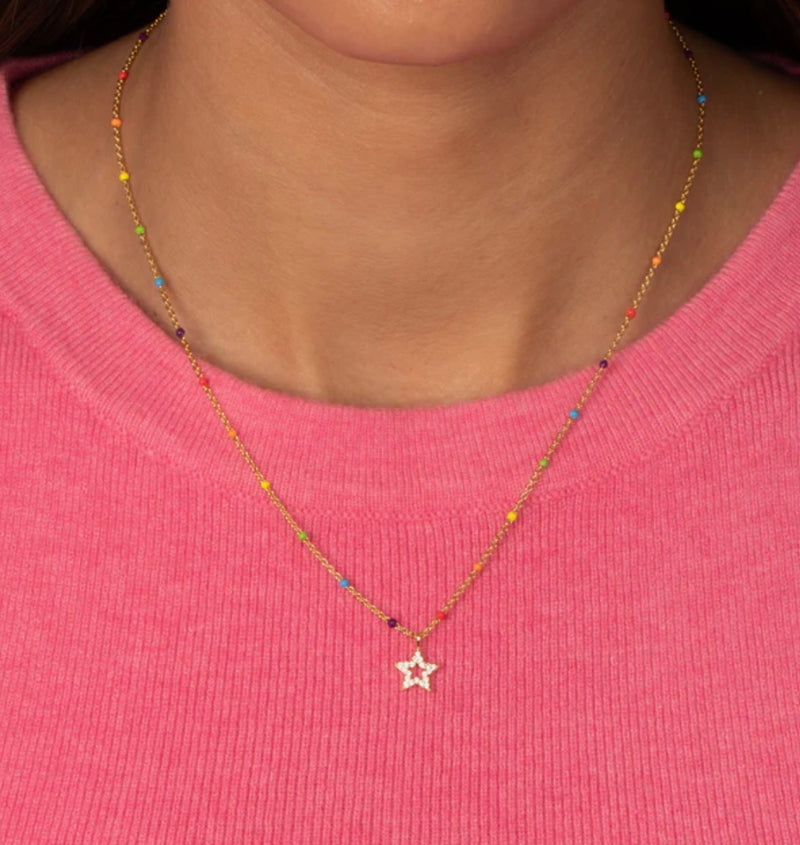 Pave Star Multi Color Beaded Necklace