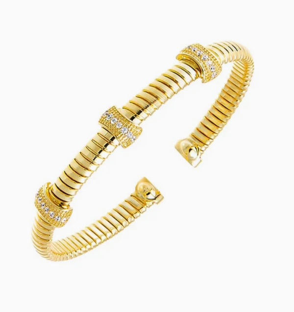 Pave Accented Open Snake Bangle Bracelet