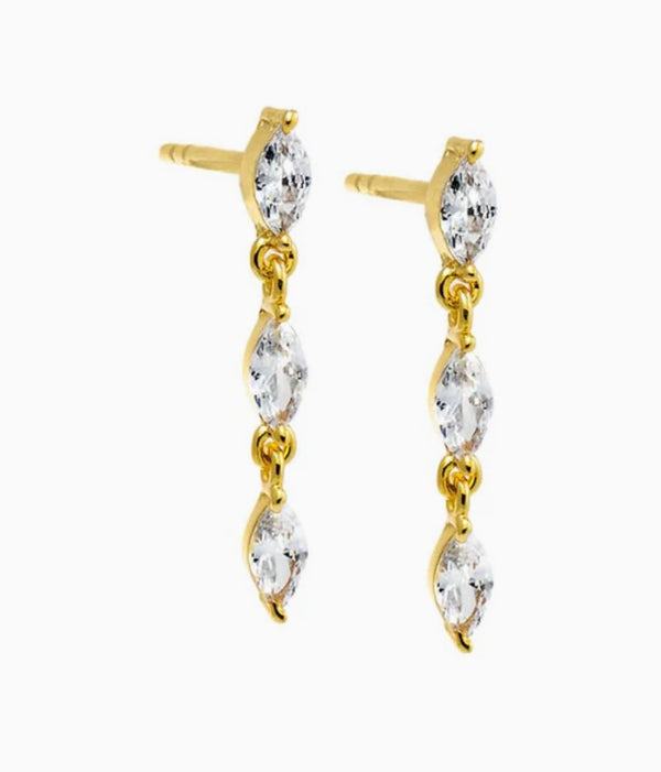 CZ Triple Marquise Drop Stud Earring