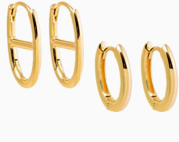 Solid Mariner & Oval Huggie Earring Combo Set