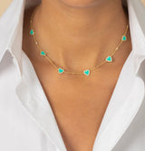 Pave Outlined Colored Stone Multi Heart Necklace