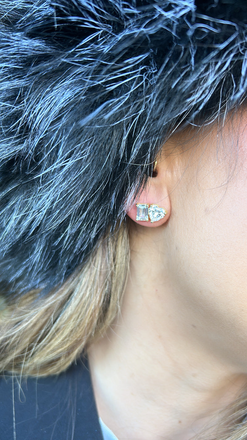 Heart and Baguette CZ Studs