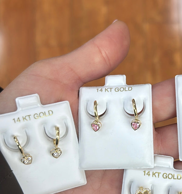 14k Gold Huggies with Heart Charm