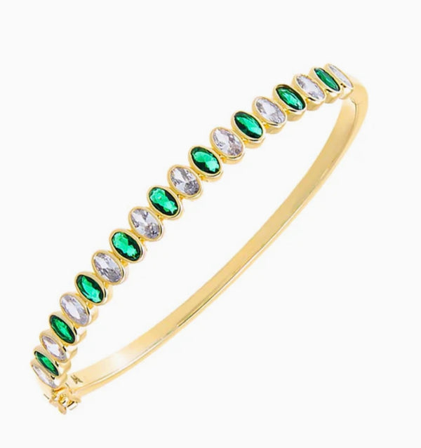 Colored Oval CZ Bezel Tennis Bangle