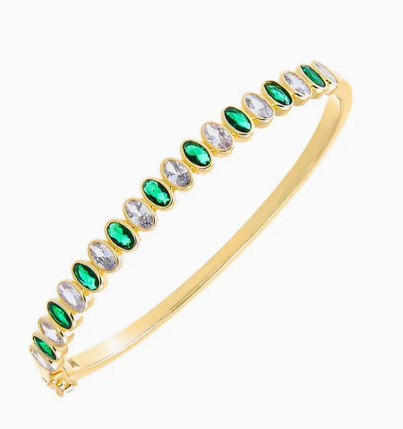 Colored Oval CZ Bezel Tennis Bangle