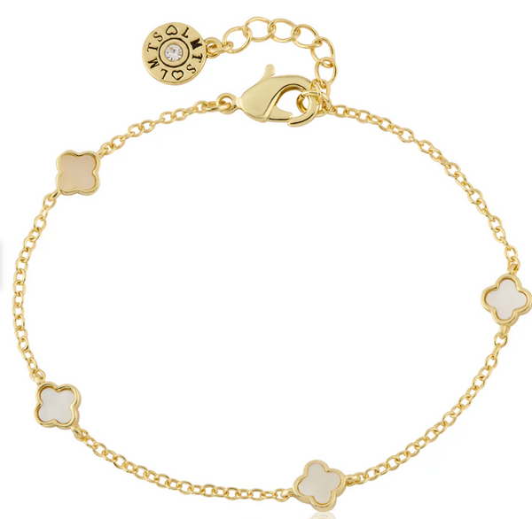 14K Gold Plated 6mm Flower Station Chain Bracelet