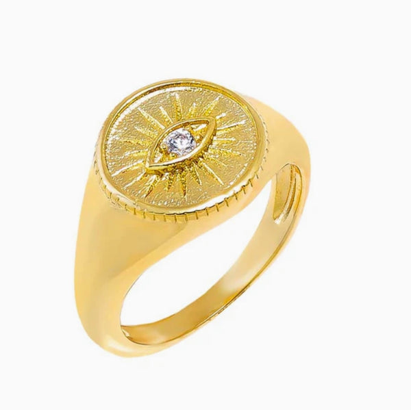 CZ Evil Eye Signet Pinky Ring