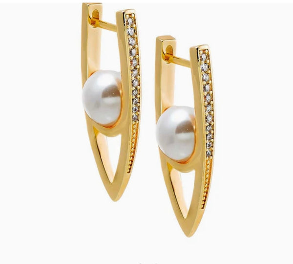 Pave & Pearl Huggie Earring