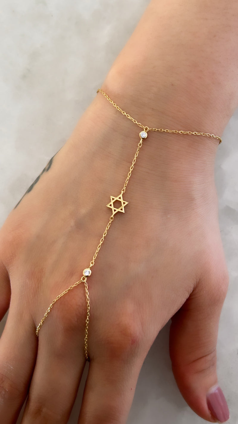 Star of David Hand Chain with Cz