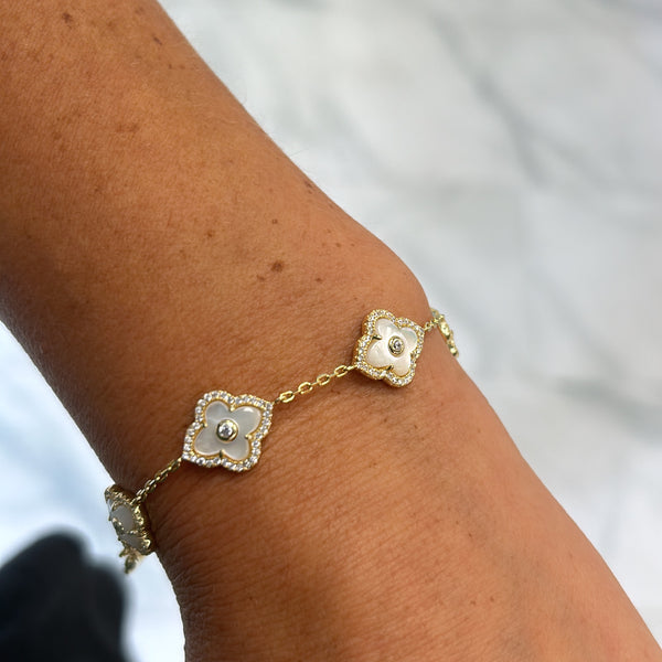 Pave Outlined Clover Bracelet – Topaz & Ruby