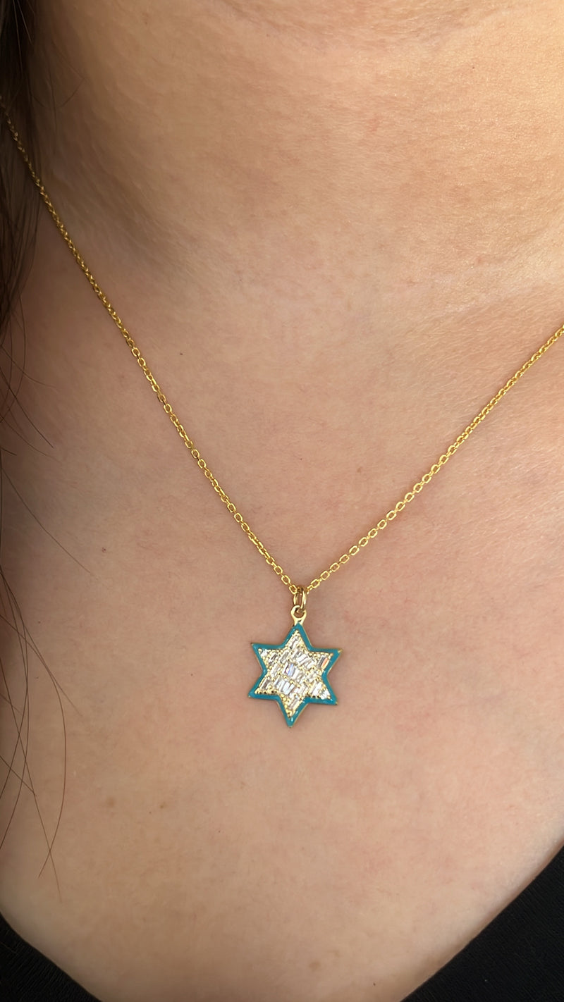 Blue Star Of David Necklace