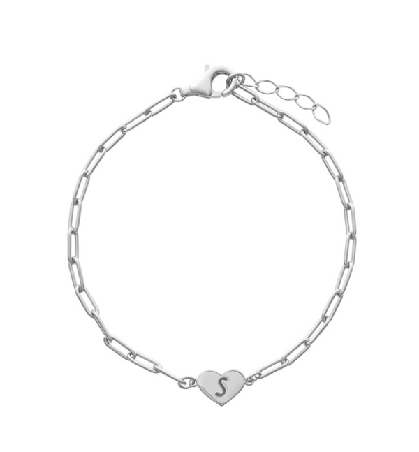 Initial Heart Paperclip Bracelet