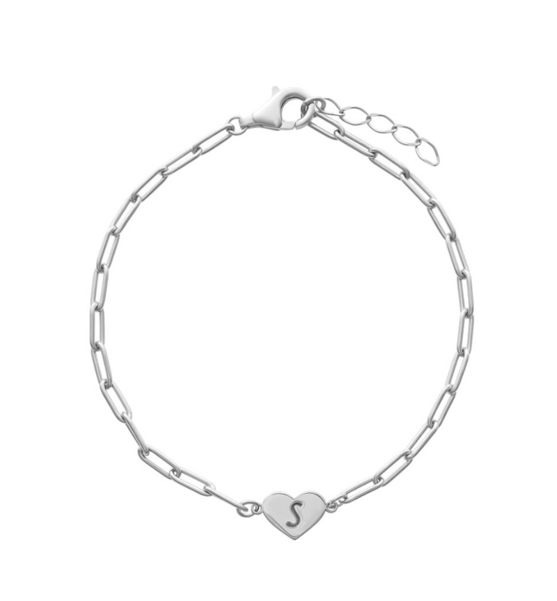 Initial Heart Paperclip Bracelet