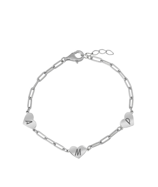 Triple Heart Initial Bracelet