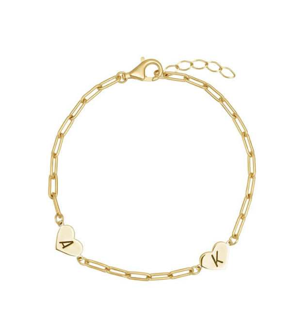 Double Heart initial Bracelet