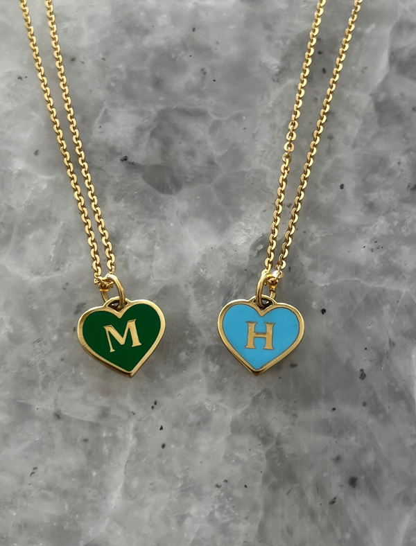 Initial Enamel Heart Necklace
