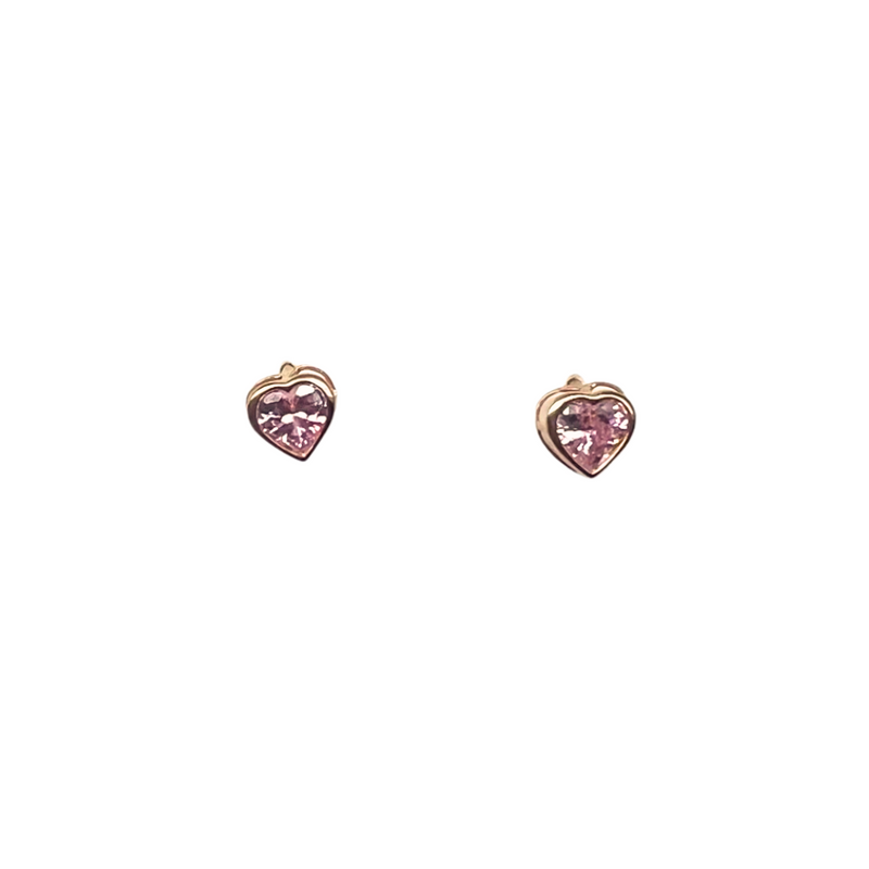 14k Gold Mini Heart Pink Screwbacks