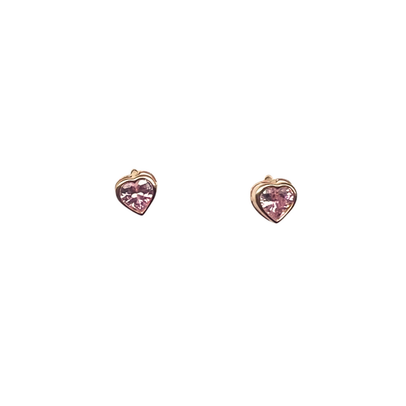 14k Gold Medium Heart Pink Screwbacks