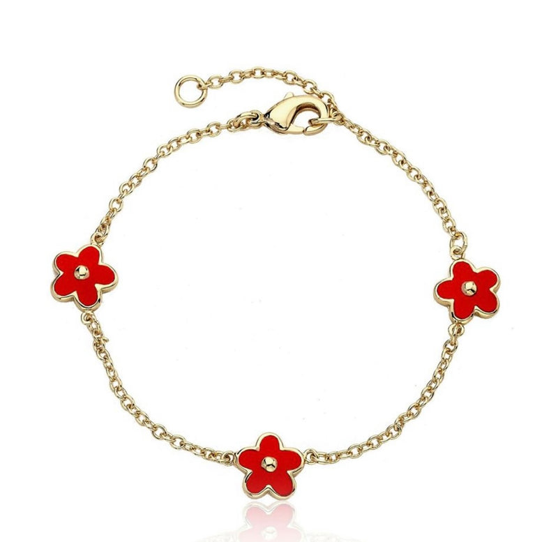 Red Enameled Flower Braceler