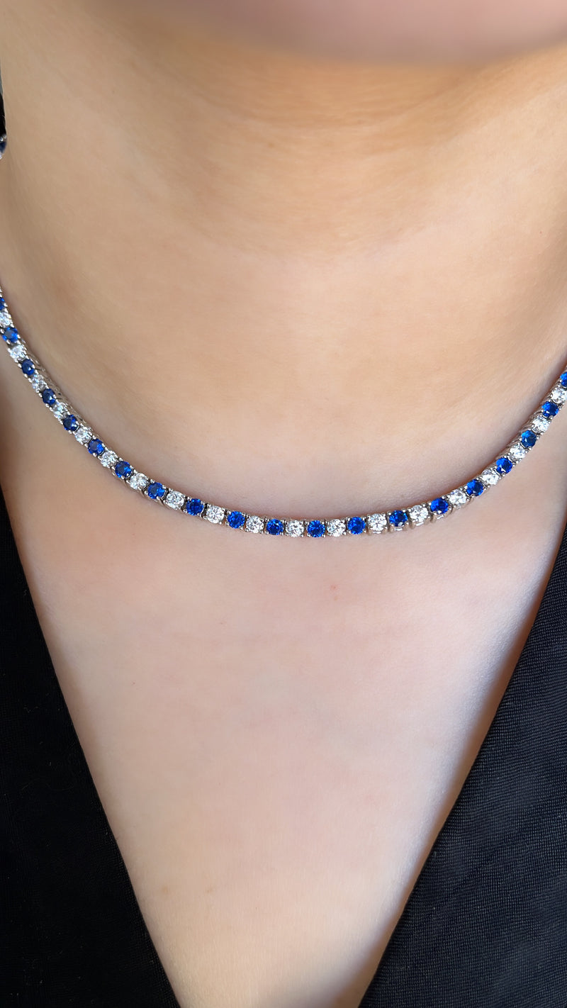 Sapphire and CZ Tennis Necklace 3mm