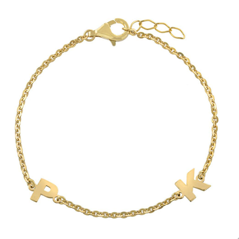 Gold Two Initial Bracelet – Topaz & Ruby