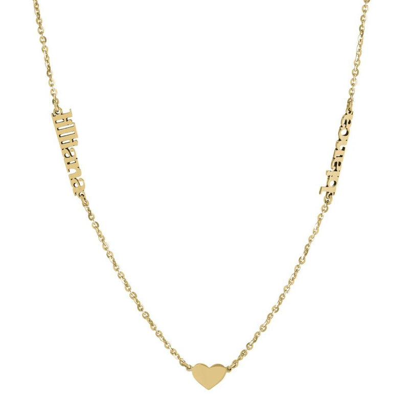 Gold Two Name with Heart Necklace