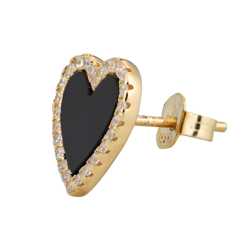 Topaz and Ruby Black Heart Stud Gold