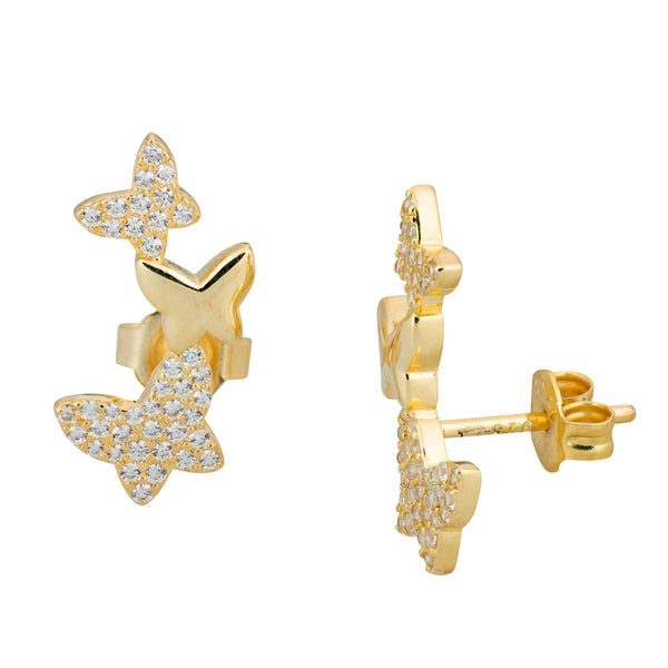 Topaz and Ruby Butterfly Crawler Stud Gold