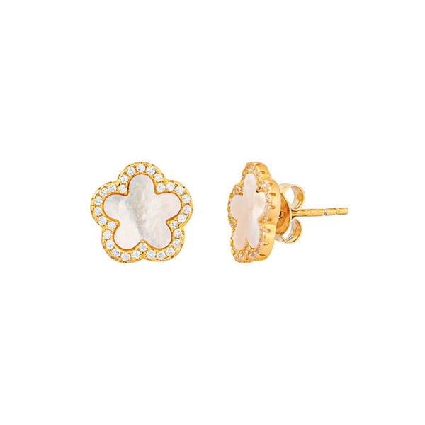 Topaz and Ruby Clover Studs Gold