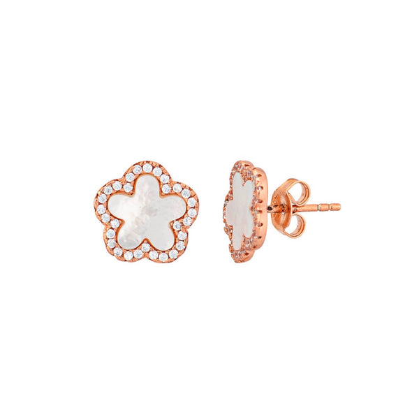 Topaz and Ruby Clover Studs Rose Gold