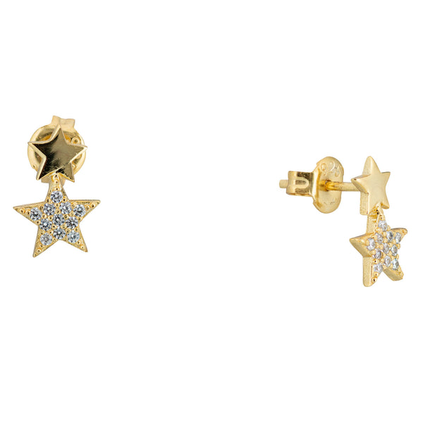 Topaz and Ruby Double Star Stud Gold