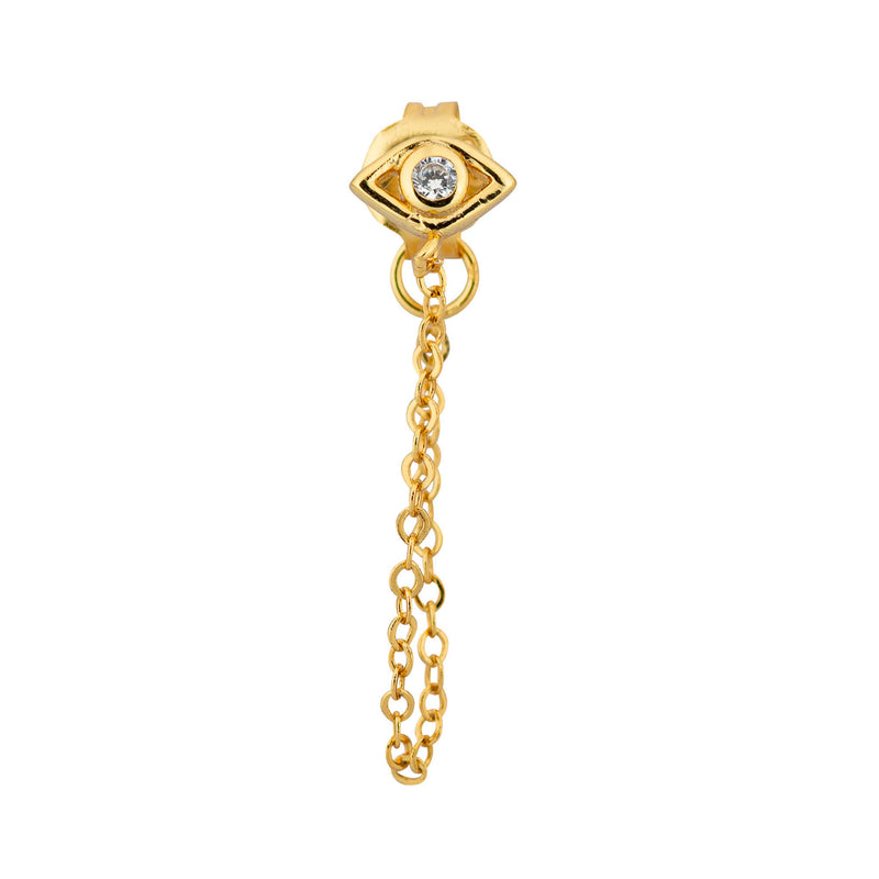Topaz and Ruby Evil Eye Chain Stud Gold Front