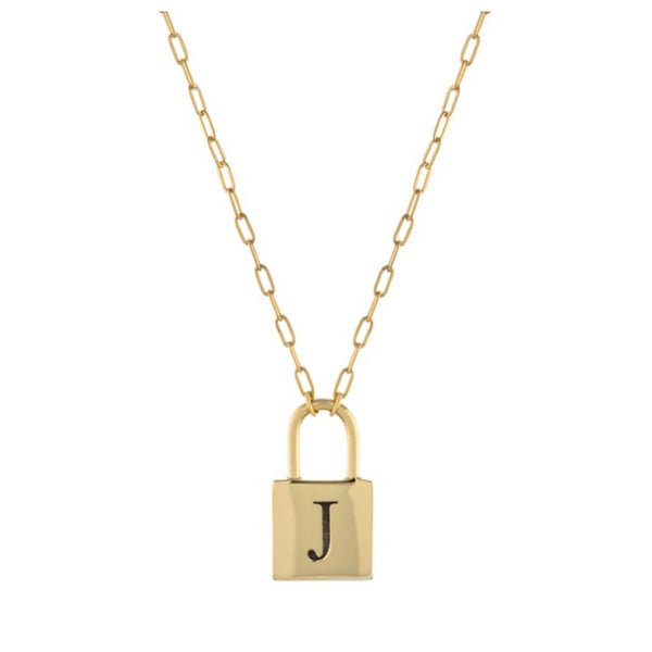 Topaz and Ruby Initial Lock Necklace Gold