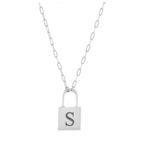 Topaz and Ruby Initial Lock Necklace Silver