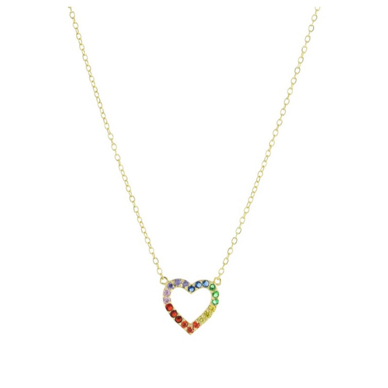 Topaz and Ruby Rainbow Heart Necklace Gold