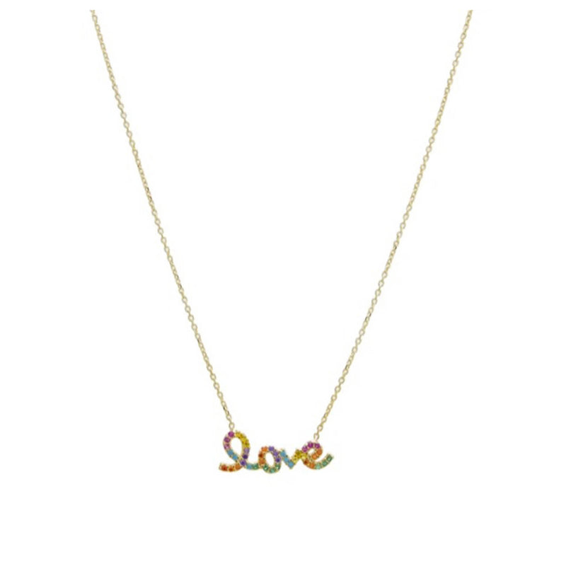 Topaz and Ruby Rainbow Love Necklace Gold