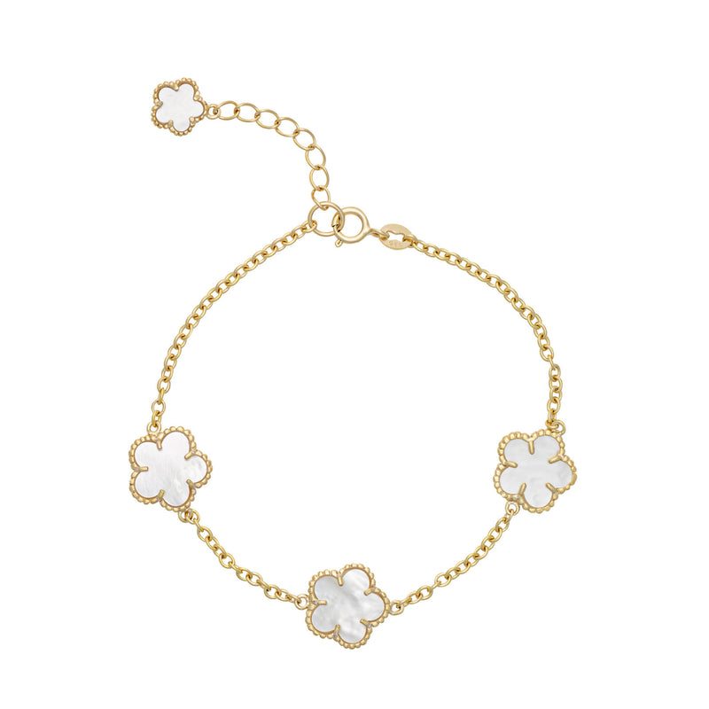 Topaz and Ruby White Clover Bracelet Gold