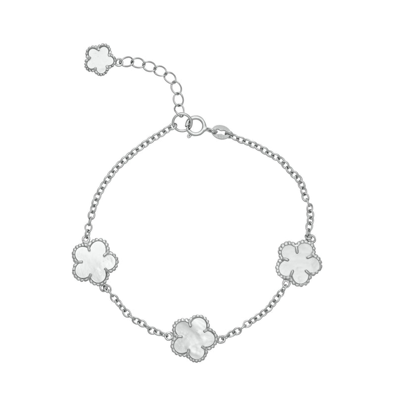Topaz and Ruby White Clover Bracelet Silver