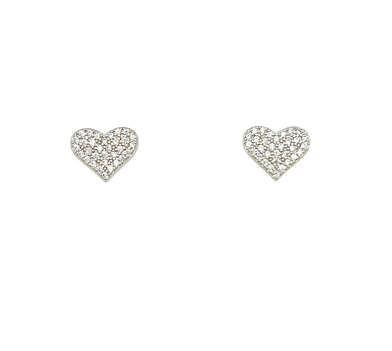 Pave Silver Heart Studs
