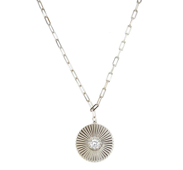 Large Disc Pendant with Solitaire Necklace