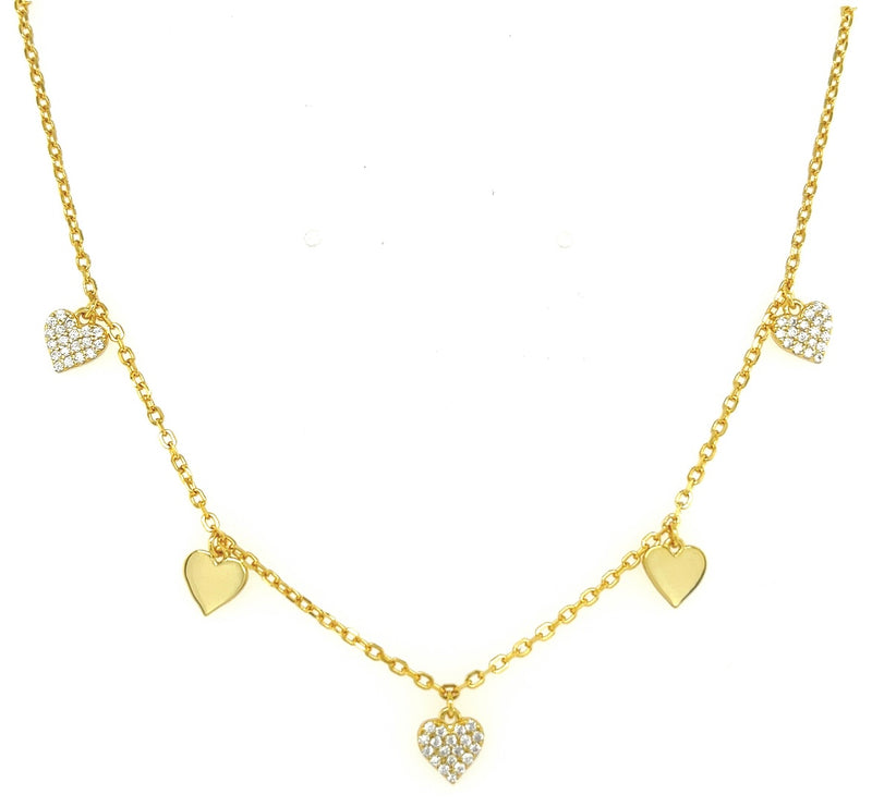Pave and Smooth Heart Charm Necklace Neckla